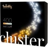Twinkly Cluster – App-gestuurde LED Lichtsnoer met 400 AWW (Amber, Warm Wit, Koel Wit) LED's. 6 Meter. Zwarte Draad. Binnen en Buiten Slimme Verlichting Decoratie