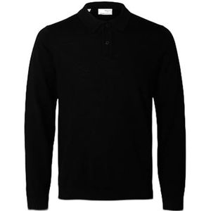 SELECTED HOMME Heren Slhtray Ls Knit Merino Polo Noos Pullover, zwart, M