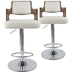 Menzzo 2 stoelen Russel hout hazelnoot & wit, leer, hazelnoot/wit, 46 x 44 x 88 cm