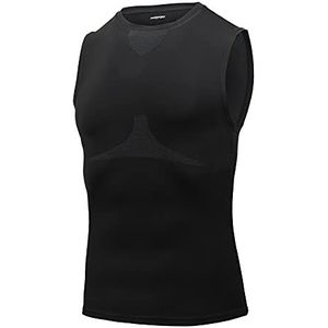 AMZSPORT Compressieshirt voor heren, mouwloos, sneldrogend, basislaag van het hardloopshirt, 111012-zwart, S