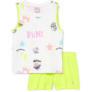 Champion Legacy Fun Club-all-over-tank-top & shorts compleet, (wit/neongeel), 9-10 jaar meisjes en meisjes