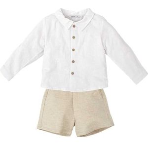 BABIDU Kinderset met wit shirt met lange mouwen en korte broek, beige, uniseks baby, Uniek, 8 Jaar