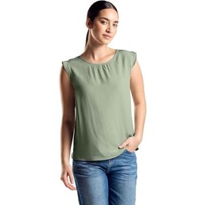 Street One Dames blouse top met frills, Soft Moss Green, 40