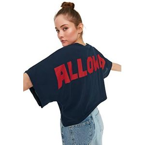 Trendyol Vrouwen Relaxed Standard Crew Neck Geweven T-shirt, marineblauw, L