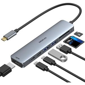 USB C Hub, USB C multiport adapter voor MacBook Pro/Air, 7-in-1 MacBook Adapter USB C naar HDMI Hub, 2USB 3.0, PD, SD/microSD, Type C gegevens voor iPad, Lenovo en meer Type-C apparaten