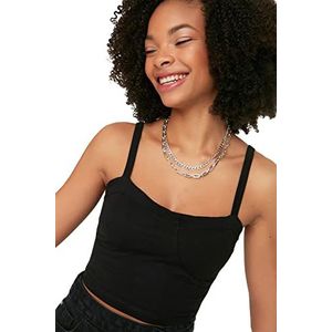Trendyol Dames Black Cup gedetailleerde kras gebreide blouse blouse, extra klein