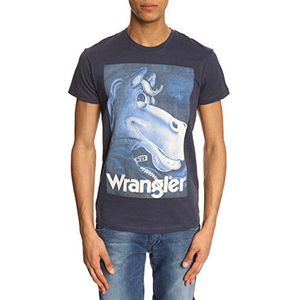 Wrangler Heren S/S Poster Tee T-shirt, blauw, XXL