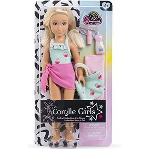 Corolle 9000600110 Girls Valentine Set, kleedpop in schattige strandoutfit en 5-delig, vanillegeur, 28 cm, vanaf 4 jaar