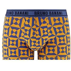 bruno banani Heren korte print meditatie boxershorts, Goudgeel/blauwe print, L