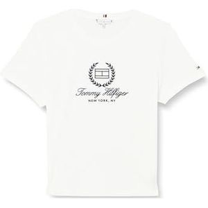Tommy Hilfiger Dames slanke vlag script tee Ss S/S gebreide tops, wit, XXS, Th Optic Wit, XXS