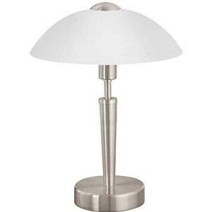 EGLO tafellamp SOLO 1, 1 lichtbron tafellamp, materiaal: staal, kleur: nikkel mat, glas: satijnwit, fitting: E14, incl. touchdimmer