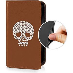 eSPee HD601S057 beschermhoes wallet flip case met strass schedel doodskop, siliconen bumper en magneetsluiting voor HTC Desire 601 bruin