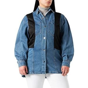 IPEKYOL Womens Below Hips Scuba Denim Mix Jacket, Light Blue, 34