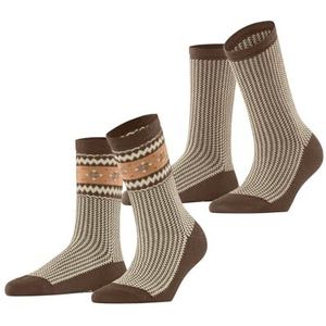 ESPRIT Dames Sokken Scandi Multipack W So katoen wol gedessineerd 2 paar, Bruin Rosewood 5225, 35-38