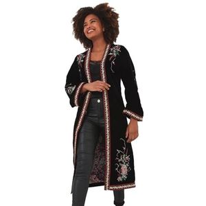 Joe Browns Dames boetiek geborduurde lange kimono-stijl fluwelen jas, zwart, 14, Zwart, 40