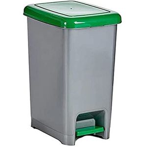 Kipit Pedaalemmer, 40 liter, 42,5 x 31 x 55,5 cm, zilvergrijs/groen