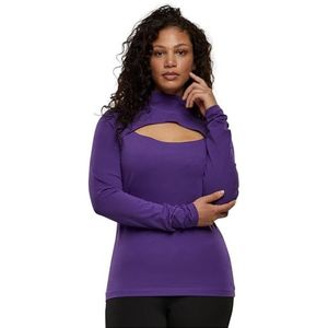 Urban Classics Damestop met lange mouwen en cut-out hals en rolkraag, longsleeve top met hoge kraag, maat XS tot 5XL, Realviolet, 5XL