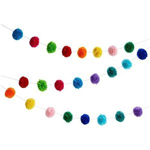 Kleurrijke wollen pompons slinger voor regenboog verjaardagsdecoraties (3 m, 24 ballen)