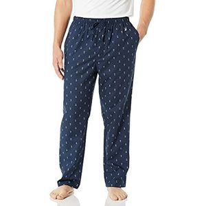 Nautica Pyjamabroek voor heren, zacht geweven stof, van 100% katoen, met elastische tailleband, Donkerblauw, S