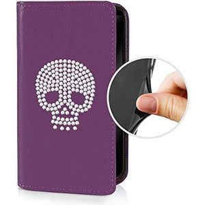 eSPee HD601S055 beschermhoes wallet flip case met strass schedel doodskop, siliconen bumper en magneetsluiting voor HTC Desire 601 lila violet