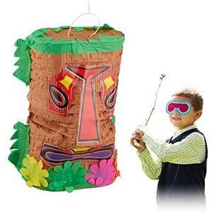 Relaxdays pinata tiki, voor verjaardag, grote indianen piñata, decoratie voor themafeest, om op te hangen, div. kleuren