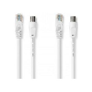 NEDIS Coax & Cat6 combi-kabel - IEC (Coax) stekker / RJ45 stekker - IEC (Coax) female / RJ45 stekker - vernikkeld - RG58-75 Ohm - dubbel afgeschermd - 3,00 m - rond - PVC - wit - label