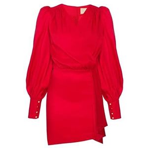 Swing Fashion Elegante damesjurk, feestelijke jurk, feestjurk, zomerjurk, avondjurk, cocktailjurk, mini-jurk, jurk met envelophals, lange mouwen, kort, rood, maat 38, rood, M