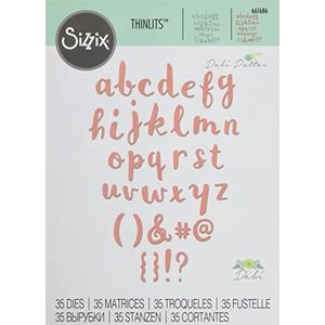 Sizzix Thinlits Die Set 661686, Alfabet, 38 Pack, Multi Colour, One Size, Metaal, Borstel Kleine Letters Alpha door Debi Potter