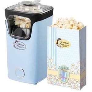 Bestron Popcornmachine turbo-popcorn in minder dan 2 minuten, popcornmachine met heteluchttechniek, incl. 10 popcornzakjes en geïntegreerde maatbeker, Sweet Dreams collectie, blauw