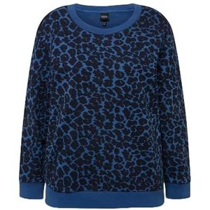 Ulla Popken, Dames, grote maten, sweattrui met luipaardprint, blauw, 62-64