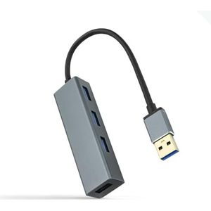 USB-hub met 4 poorten USB 3.0, USB-A/M-aansluiting, 10 cm kabel, grijs, ideaal voor apparaatuitbreiding.