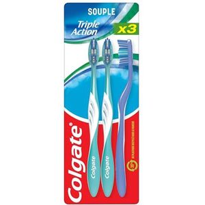 COLGATE - Zachte tandenborstel met drievoudige werking – interdentale reiniging – natuurlijke witheid – frisse adem – set van 3 borstels