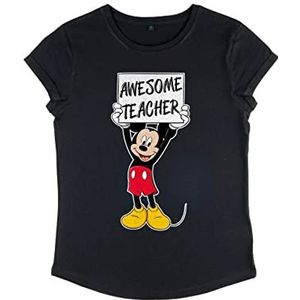 Disney Classics Women's Classic-Mickey Awesome Teacher Organic Rolled Sleeve T-Shirt, Zwart, XL, zwart, XL