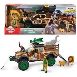 Dickie Toys - Playlife Wildpark Jeep - Speelgoed Ford Raptor met licht & geluid (25 cm), speelgoedauto vanaf 3 jaar, incl. Ranger figuur, 4 dieren & meer.