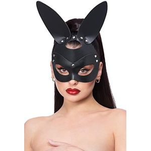 Smiffys 53006 Black Fever Mock Leather Rabbit Mask, Vrouwen, One Size