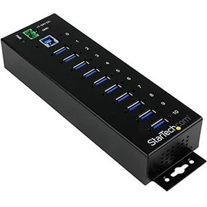 StarTech.com 10-poorts USB 3.0 hub - industriële USB-A hub van metaal met ESD- en overspanningsbeveiliging - DIN-rail/wand of tafelmontage - TAA-conform, USB meervoudige stekker expander hub