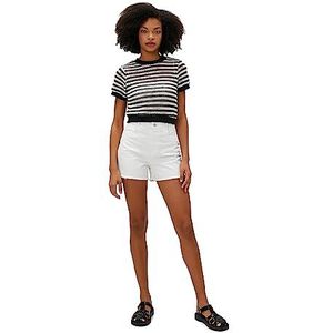 Koton Dames Crew Neck Short Sleeve Crop T-shirt, Black Stripe (9s9), M