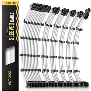 Antec Voeding kabel/24pin ATX/4+4pin EPS/8-pins PCI-E/6pin PCI-E PSU verlengkabel kit 30cm lengte met kammen, wit (30 cm)