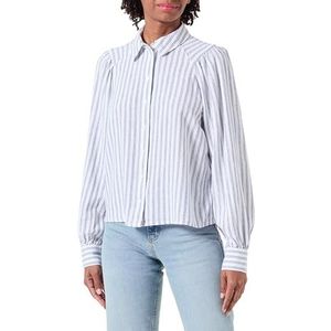 ONLCARO L/S Linen BL Puff Shirt CC PNT, Bright White/Stripes: Naval Academy, M