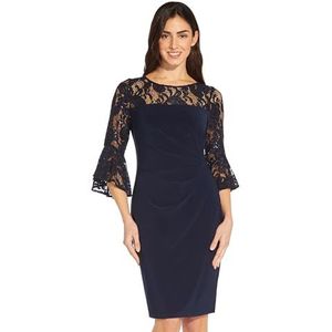 Adrianna Papell Women's Bell Sleeve Jersey Drape Dress, Midnight