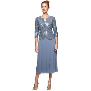 Alex Tea-lengte jurk voor dames, met knoopsluiting aan de voorkant, voor speciale gelegenheden, Staal Blauw, 32 petite