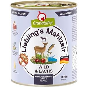 GranataPet Lieblings's Maaltijd Wild & Zalm, natvoer voor honden, hondenvoer zonder granen en zonder suikertoevoegingen, volledig voer, 6 x 800 g