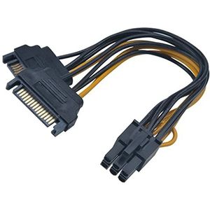 Akasa SATA Power to 6-pin PCIe Adapter Cable | Converts 2 x 15-pin SATA power to 6-pin PCIe | Provides PSU Support for Graphics Card | 15cm | AK-CBPW13-15