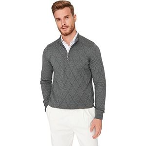 Trendyol Baklava Regular Sweater met lange mouwen voor heren, grijs, XXL