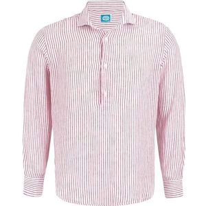 Panareha Linnen Gestreept Popover Overhemd voor Heren SARDEGNA Rood (M)