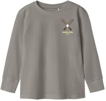 NAME IT - Shirt - Bruin Geel Grijs Wit - Lange Mouw - Ronde Hals