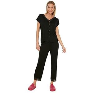 Trendyol Lace Detailed dames viscose gebreide pyjama, zwart., M