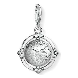 Thomas Sabo Dames bedelhanger vintage wereldbol Charm Club 925 sterling zilver 1676-643-14, Sterling zilver, Zirkonia