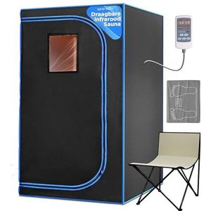 SereneLife - Draagbare Sauna - Zwart - Infrarood Saunatent met Verwarmd Voetkussen en Opvouwbare Stoel - 90 x 180 cm