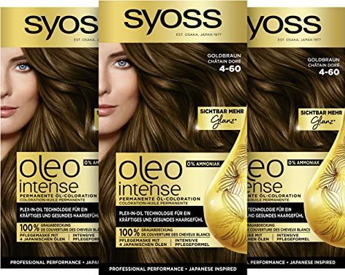 Syoss Oleo Intense Haarverf, 4-60 goudbruin, verpakking van 3 stuks (3 x 115 ml)